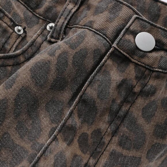 Coffee Brown Casual Women's Loose Leopard Print Cotton Pants - Picture 8 of 9